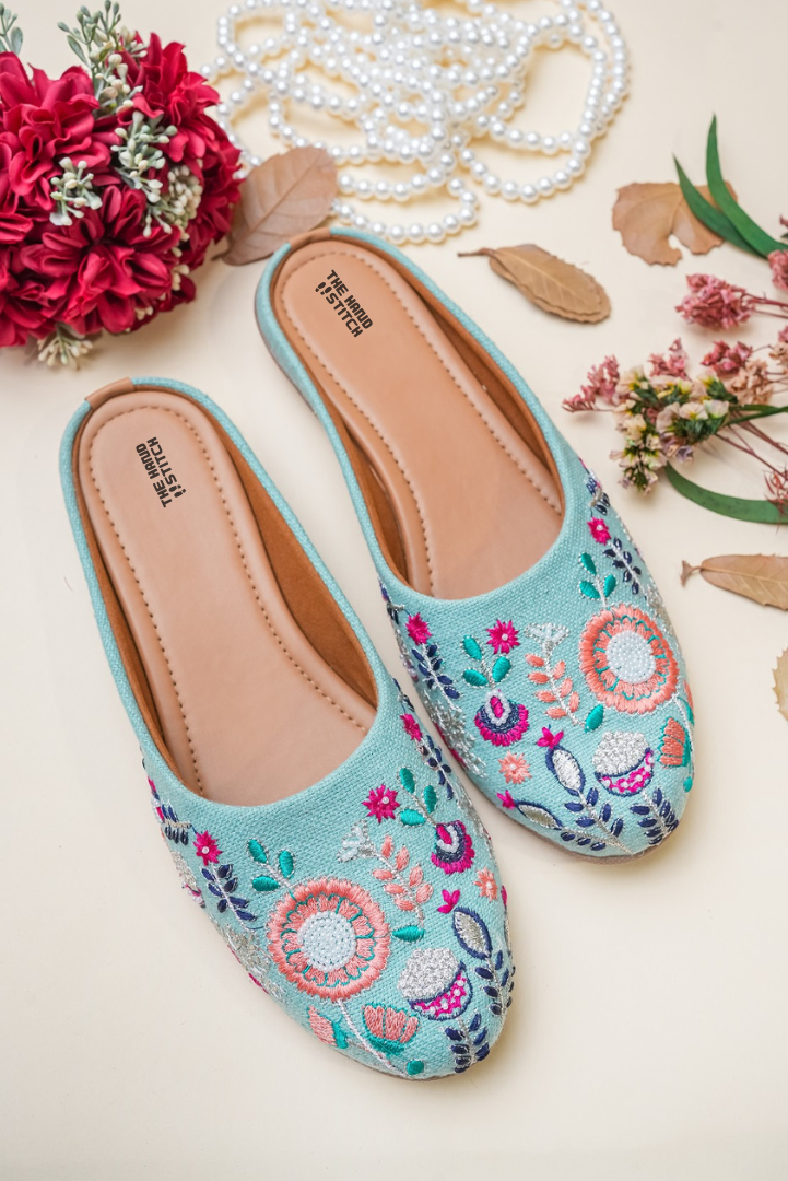 The Hand Stitch Pista Green Floral Embroidered Women Juttis
