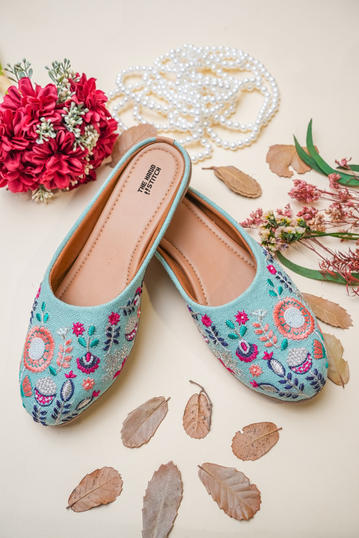 The Hand Stitch Pista Green Floral Embroidered Women Juttis