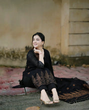 Women Black Printed Kurta Set with Dupatta | Elegant Ethnic Wear