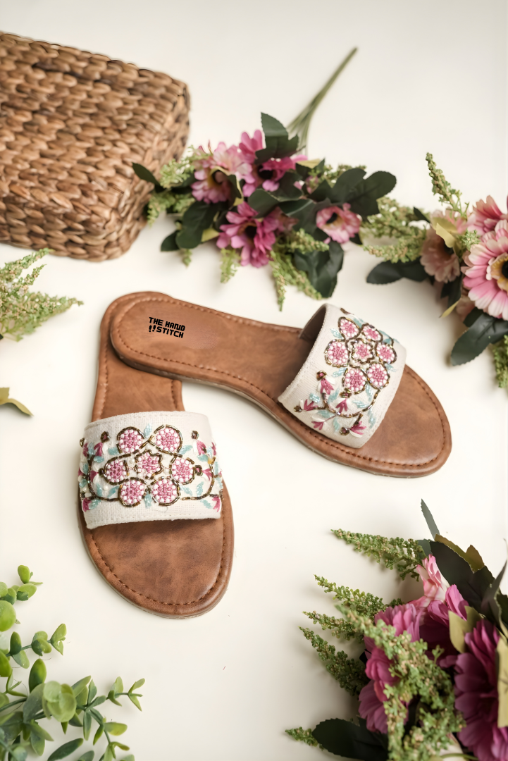Handmade Floral Embroidered Women’s Slide Sandals