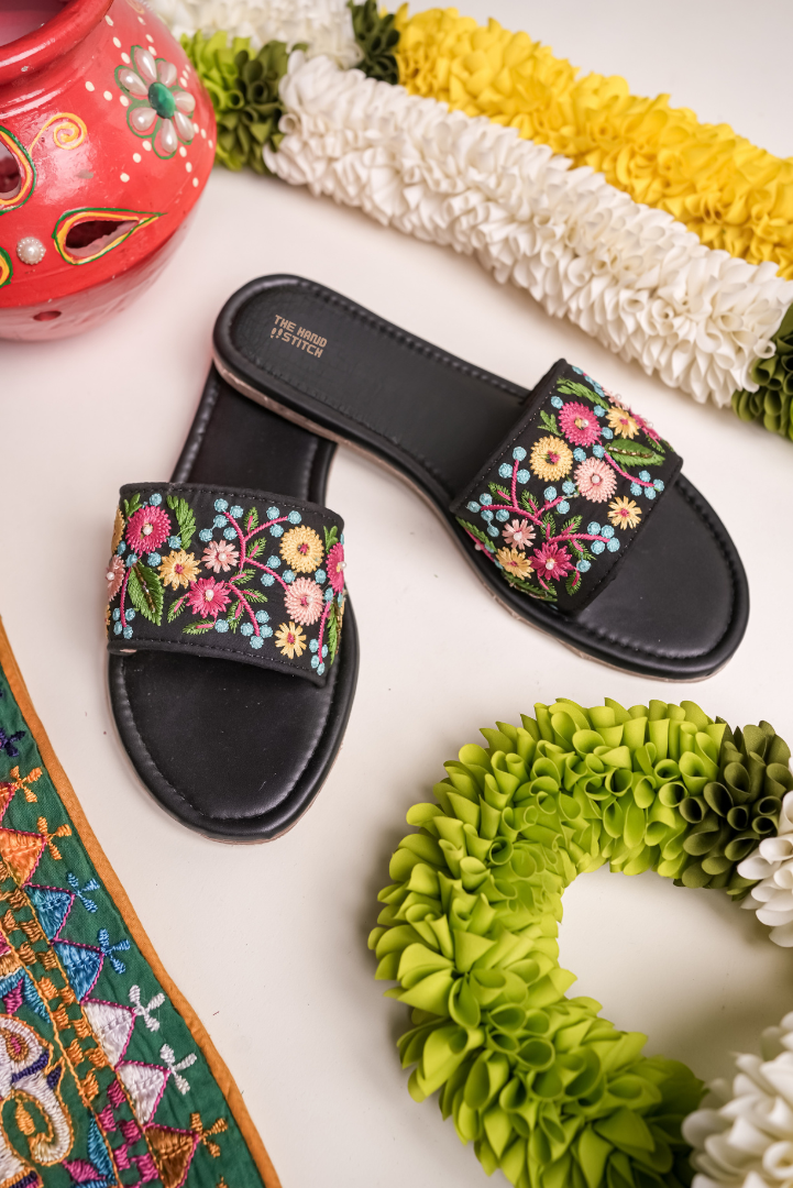 Black Floral Embroidered Women’s Flats