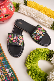 Black Floral Embroidered Women’s Flats