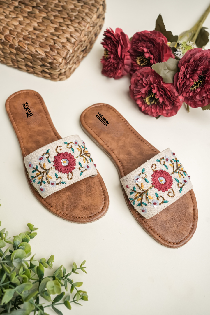 Handmade Floral Embroidered Women’s Slide Sandals
