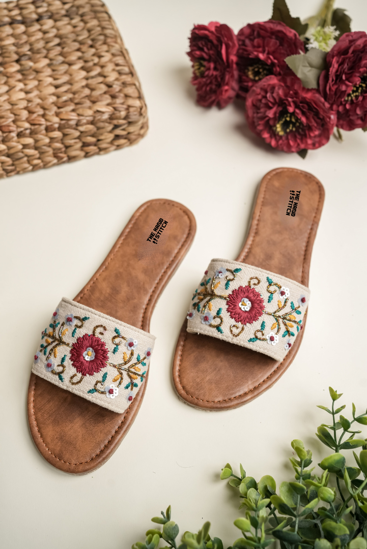 Handmade Floral Embroidered Women’s Slide Sandals