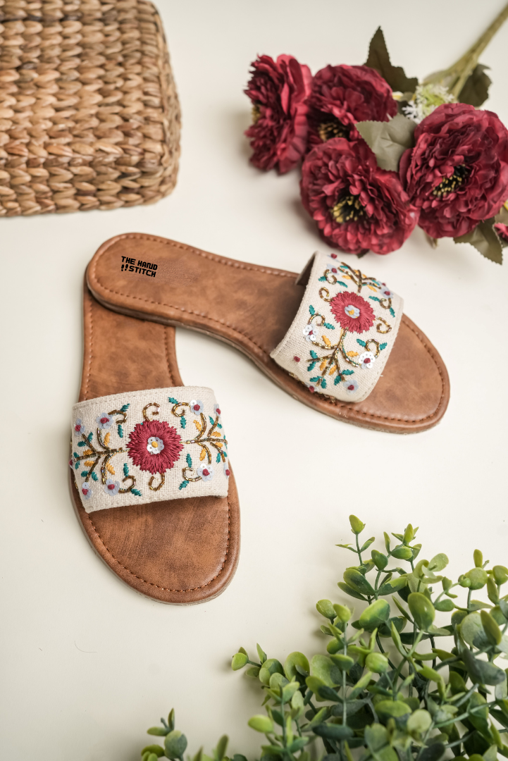 Handmade Floral Embroidered Women’s Slide Sandals