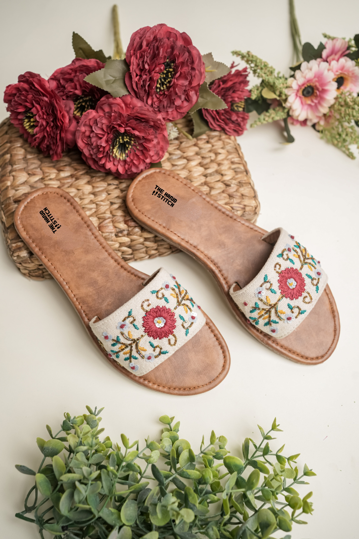 Handmade Floral Embroidered Women’s Slide Sandals
