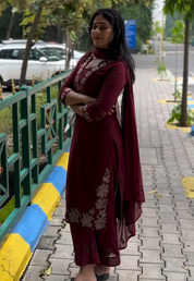 Brown Kurta Set with Blue Dupatta for Women Elegant Ethnic Wear