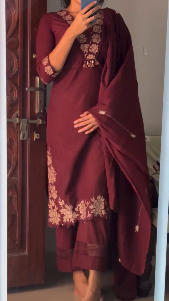 Brown Kurta Set with Blue Dupatta for Women Elegant Ethnic Wear