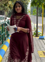 Brown Kurta Set with Blue Dupatta for Women Elegant Ethnic Wear