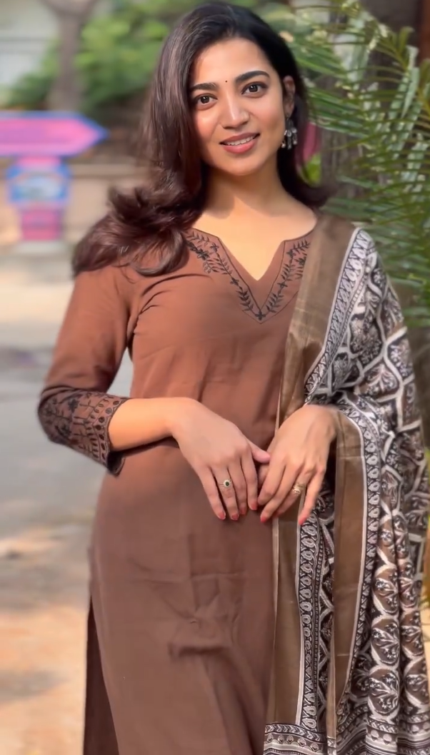 Coffee Kurta Pant Set with Dupatta for Women Elegant Cotton Ethnic Wear