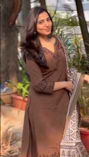 Coffee Kurta Pant Set with Dupatta for Women Elegant Cotton Ethnic Wear