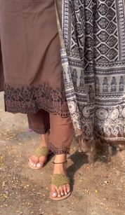 Coffee Kurta Pant Set with Dupatta for Women Elegant Cotton Ethnic Wear