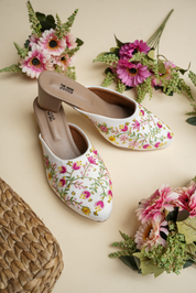 Women’s White Multi-Color Floral Embroidery Heels