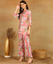 Pure Muslin Foil Print Co-ord Set Fabric-Muslin
