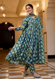 Teal Garden Pure Viscose Anarkali Suit