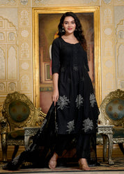 Black Cotton Embroidered GOWN with Dupatta
