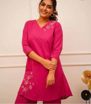 Pink Straight Cottom Co-ord Set