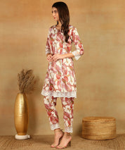 Pink Pure Muslin Foil Print Co-ord Set Fabric-Muslin