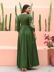 Zehra Olive Bloom Cotton Anarkali Gown