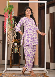 Violet Bloom Cotton Co-ord Set