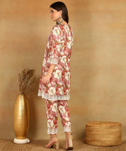 Pink Pure Muslin Foil Print Co-ord Set Fabric-Muslin