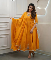 Golden Marigold Charm Cotton Anarkali Set