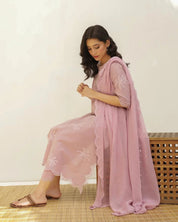Peach Cotton Embroidered Dress