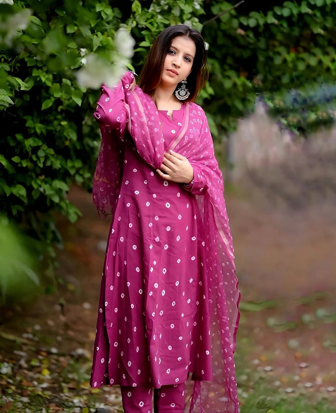 Pink Bandhani Handblock A-line GOWN