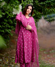 Pink Bandhani Handblock A-line GOWN