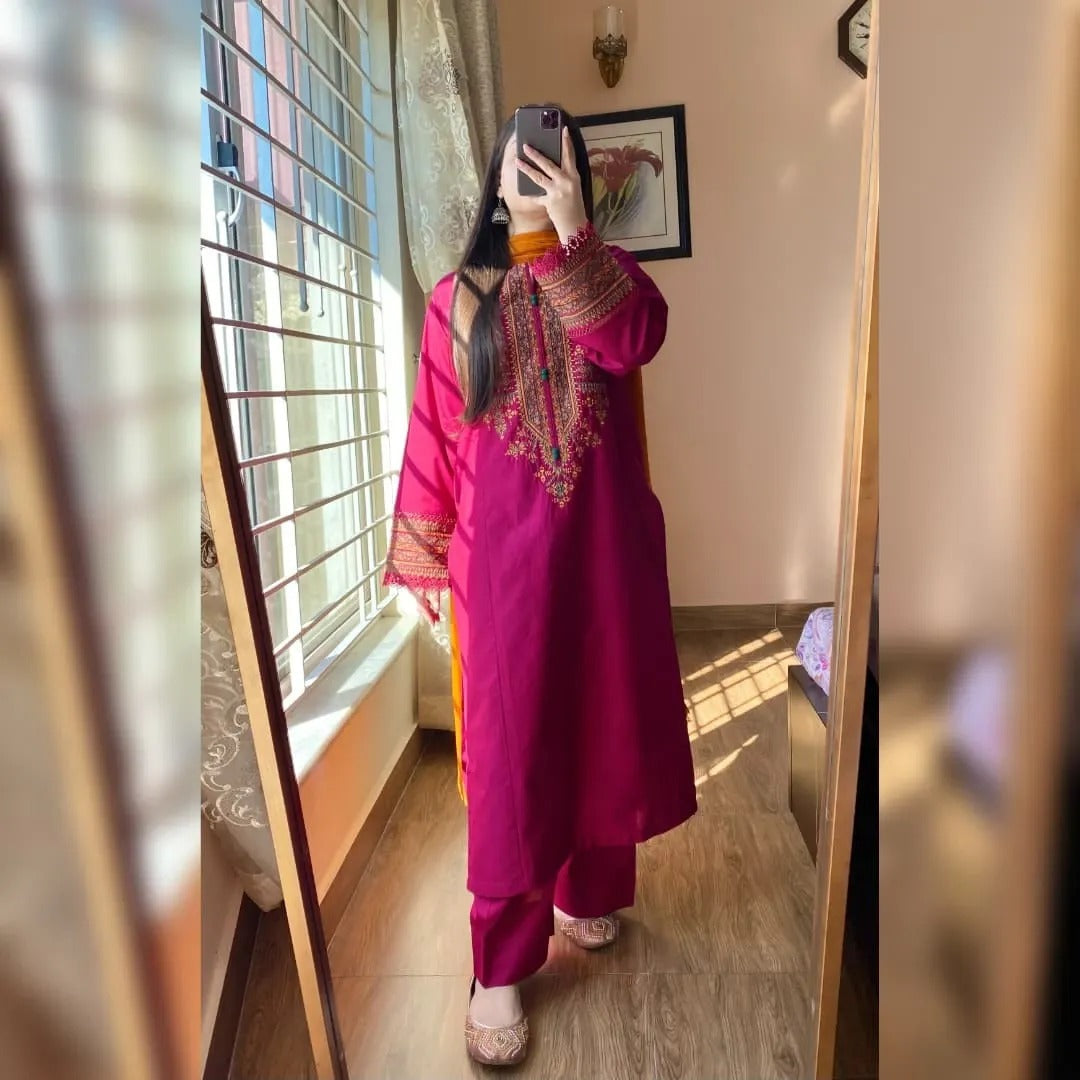 Crimson Pink Embroidered Suit