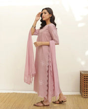 Peach Cotton Embroidered Dress