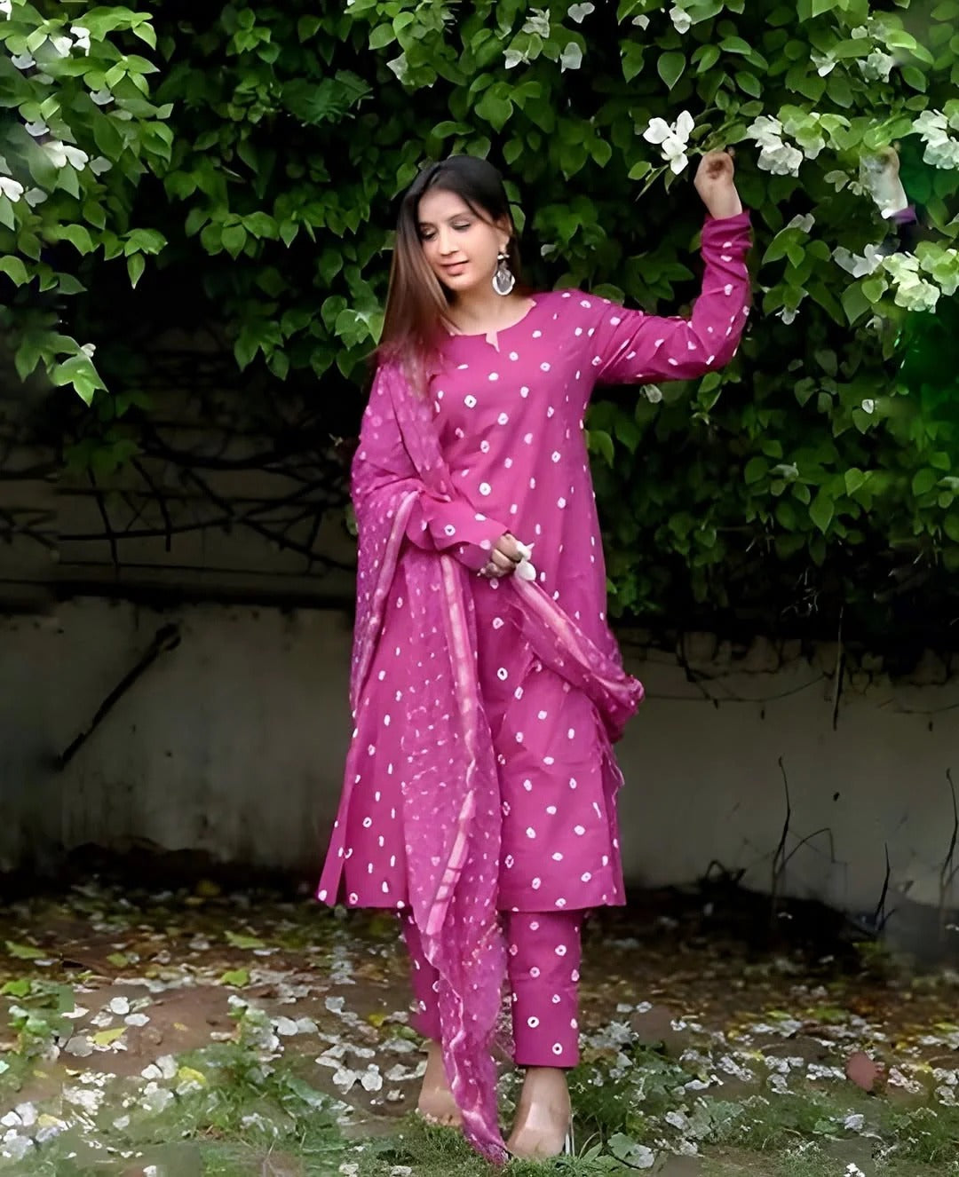 Pink Bandhani Handblock A-line GOWN