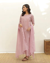 Peach Cotton Embroidered Dress