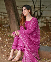 Pink Bandhani Handblock A-line GOWN