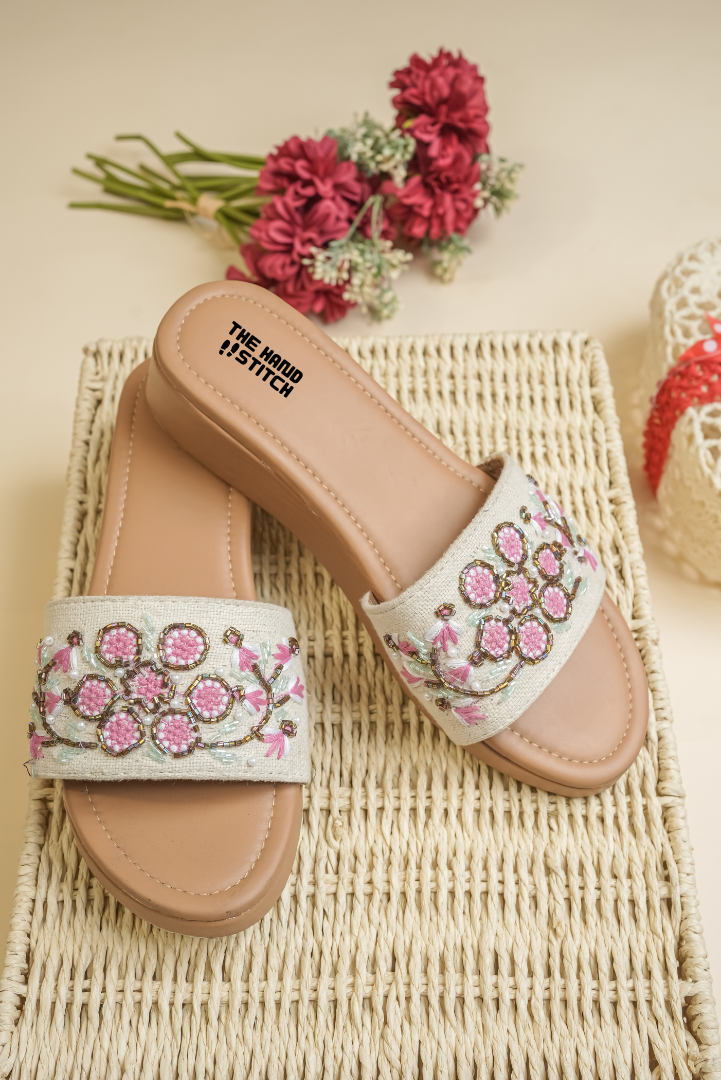 Pink Beaded Floral Embroidered Women’s Platform Heels