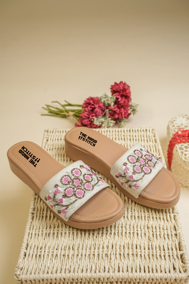 Pink Beaded Floral Embroidered Women’s Platform Heels