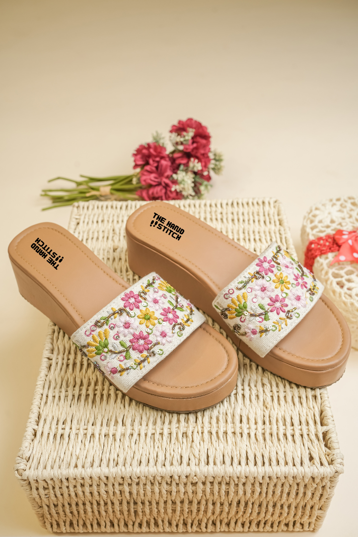 Embroidered Floral Platform Heels for Women