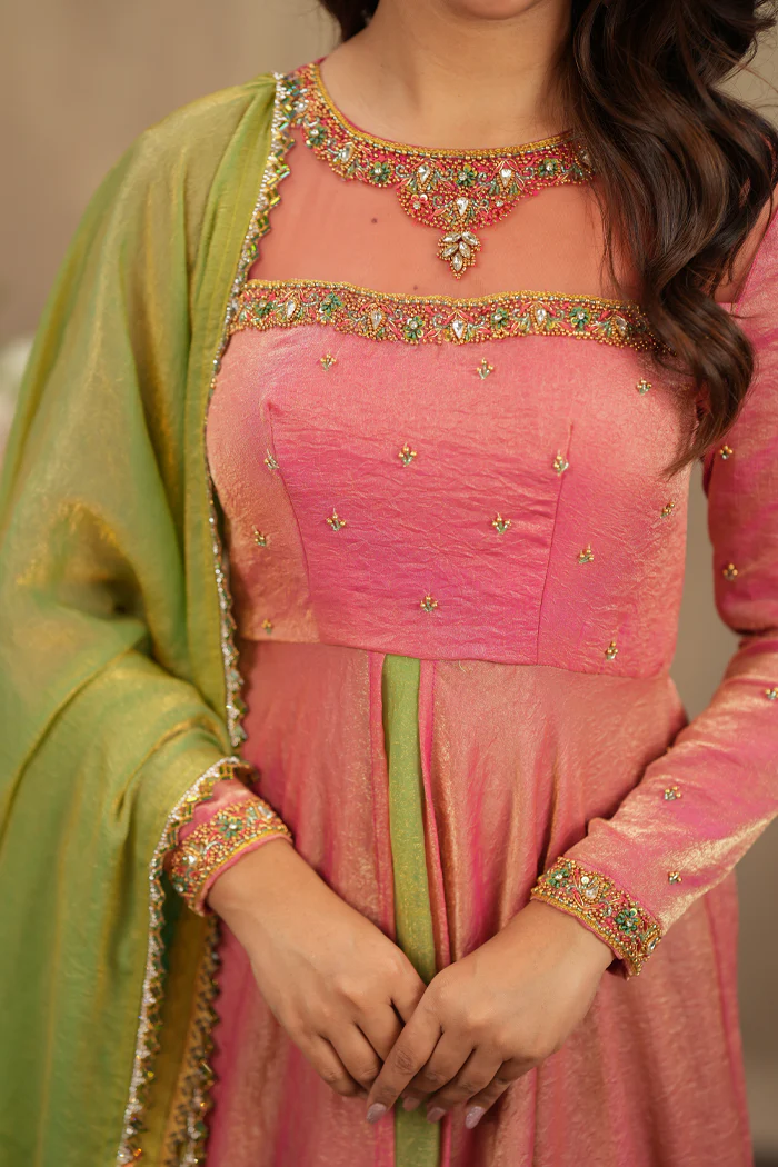 Keshwini Orange Handwoven Pure Silk Anarkali Dress