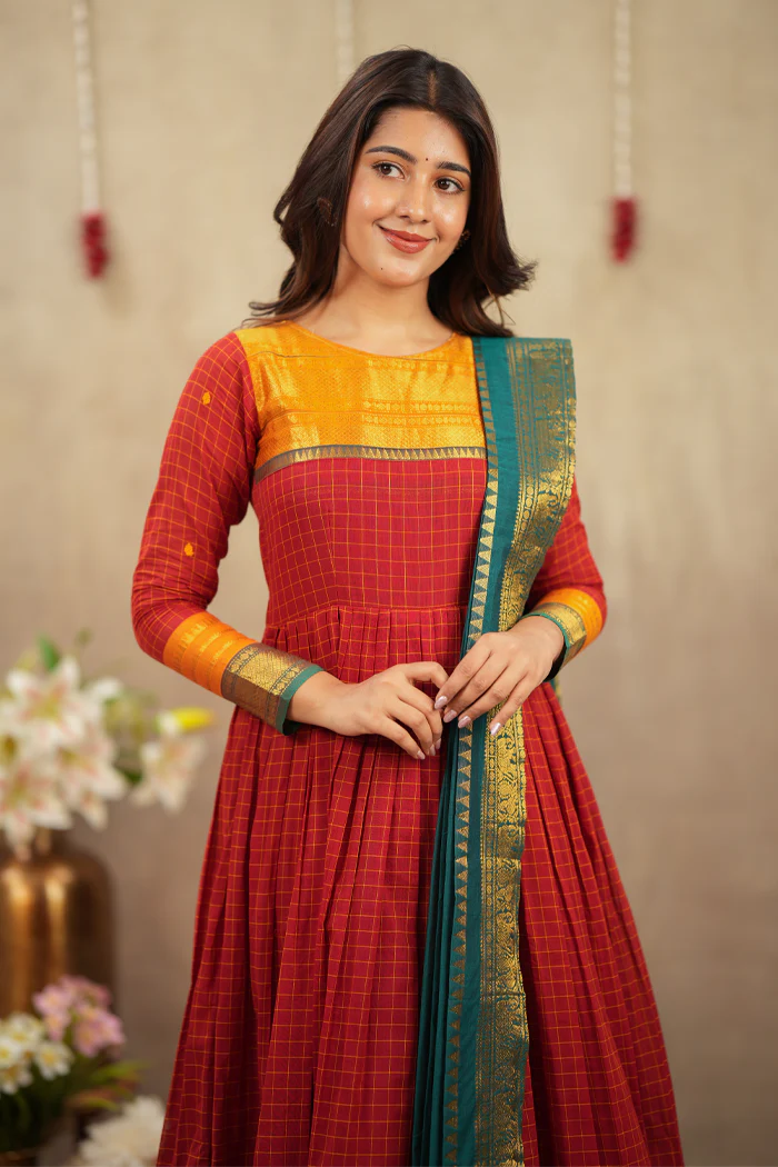 Mamta Red Color Hand Weaving Work Gown