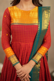 Mamta Red Color Hand Weaving Work Gown