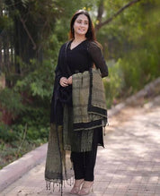 Black Linen Jamdani Banasri GOWN
