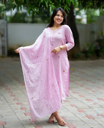 Pink Cotton Embroidery Full GOWN