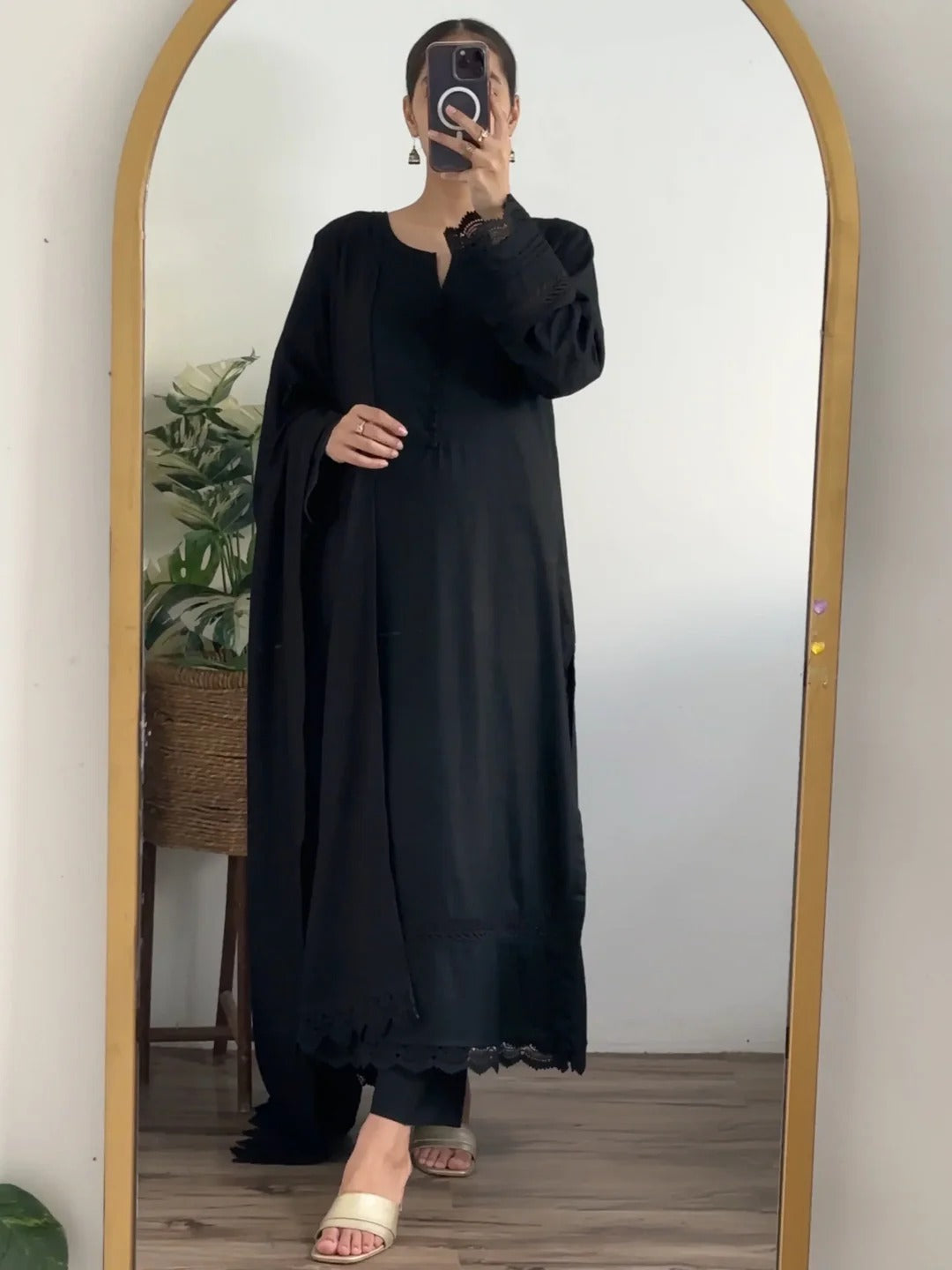 3 Piece - Slub Khaddar Black – Women Elegant Ethnic Wear