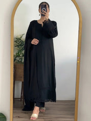 3 Piece - Slub Khaddar Black – Women Elegant Ethnic Wear