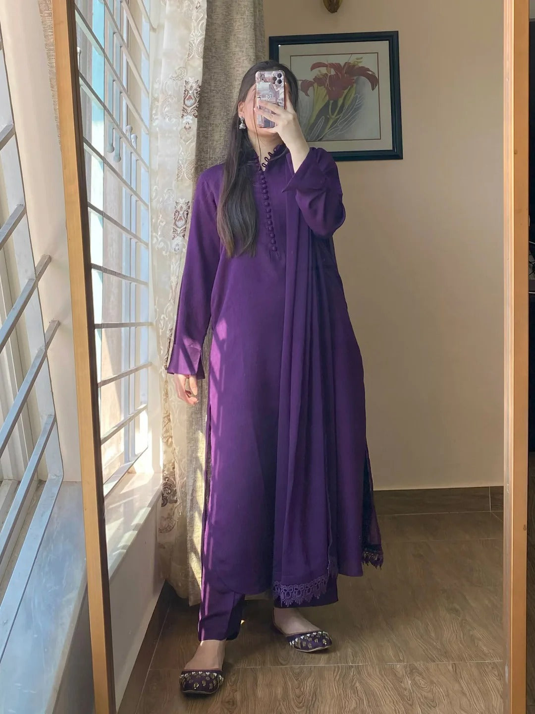 3 Piece – Silk Karandi Purple - Office Wear