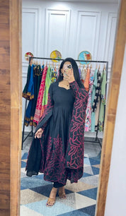 Floral Fantasy Anarkali Black
