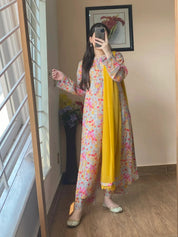 3 Piece - Lawn Printed Grey Mustard Dress