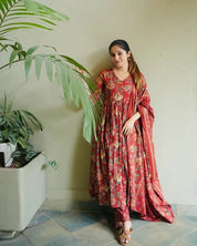 This Kalamkari Print Pure Cotton Anarkali