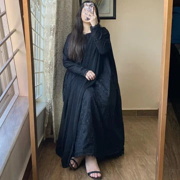 Black Self Embroidered