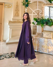 3 Piece - Slub Khaddar Purple – Women Elegant Cotton Ethnic Wear